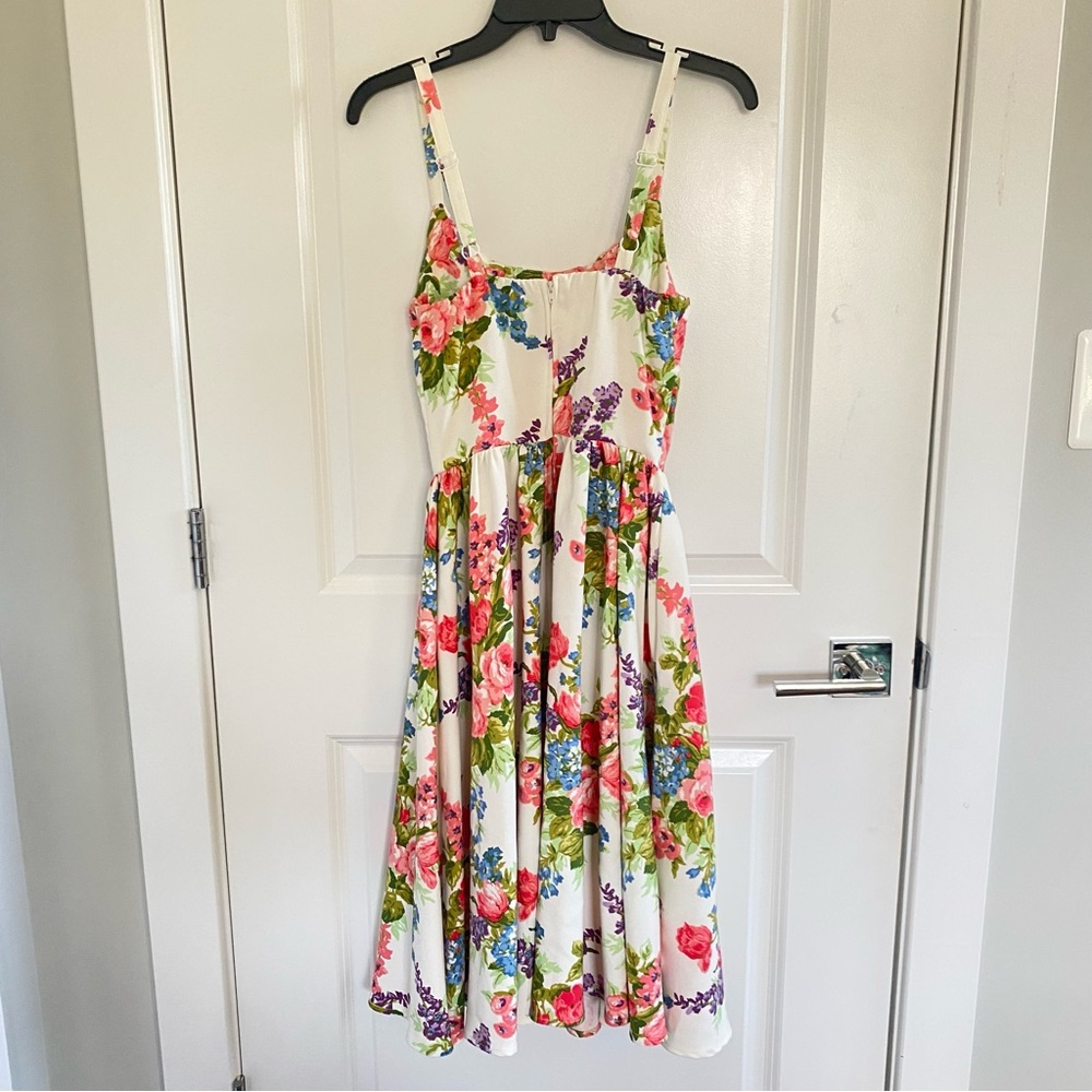 Vixen by Micheline Pitt Pink Floral Midi Dress with Rose Belt - Picture 5 of 5